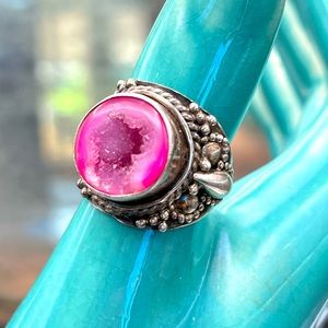 Sterling Silver Dyed Druzy Ring